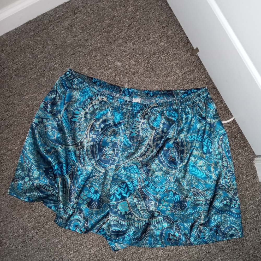 Morgan Taylor blue satin Paisley print sleep shorts plus size 1X